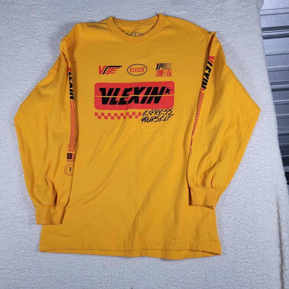 Vlexin Graphic Long Sleeve Shirt Mens Medium Yellow Racing Express Yourself Logo